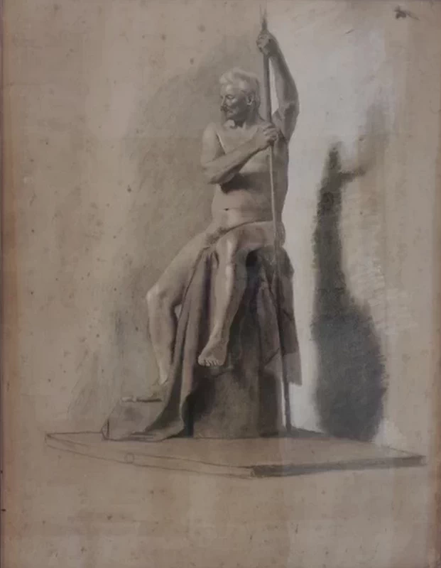 Nudo con asta seduto su drappo - Museo Giorgio Kienerk, Fauglia, Pisa